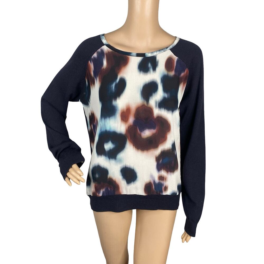 AllSaints Echo Leopard Silk Front Merino Wool Open-Mesh Back Jumper SZ 10